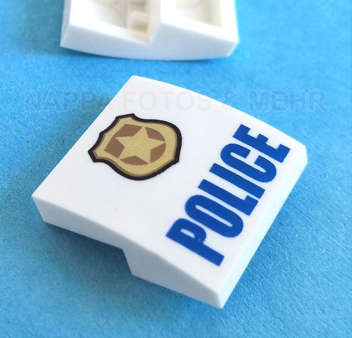 LEGO® Bogenstein bedruckt 2 x 2 x 2/3  "POLICE" weiß